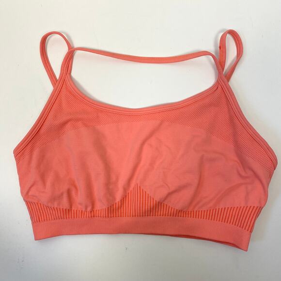 Fabletics Sevan Seamless Sports Bra Pink Grapefruit Strappy Light Support Large - Picture 2 of 7